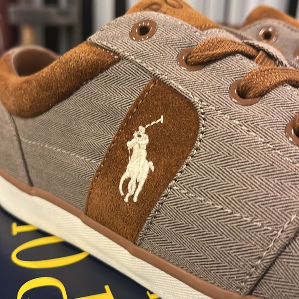 Polo Ralph Lauren Halmore Herringbone Shoes Sneakers khaki brown Men’s Size 11.5 - Picture 4 of 12